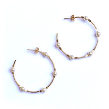 Load image into Gallery viewer, Gold Hoop Earrings With Pearl Accents