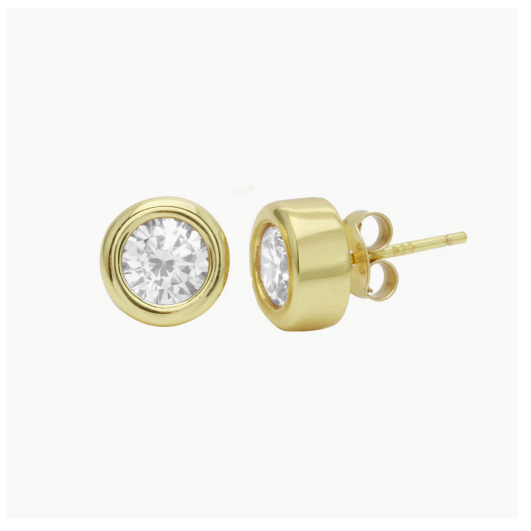 Bezel Set Round Stud Earrings