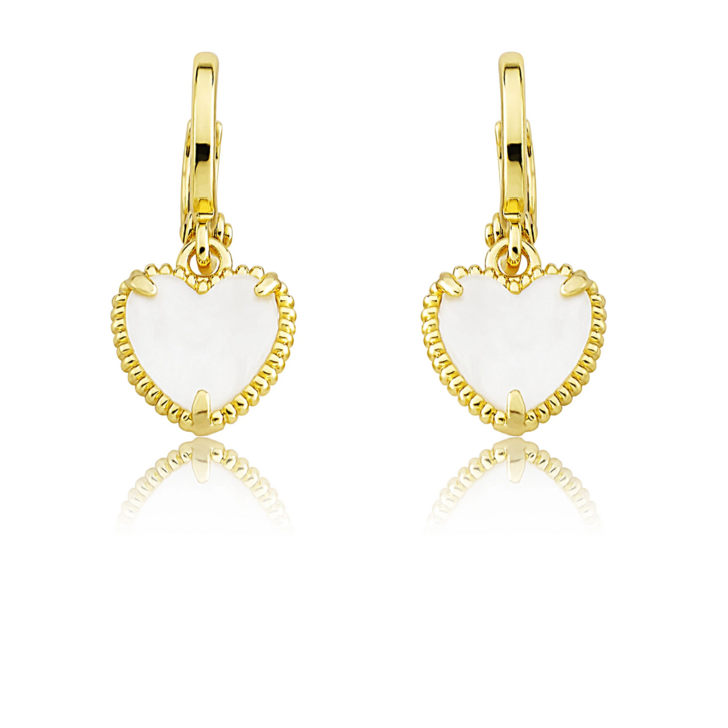 White Heart Huggy Earrings