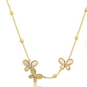 Triple Mother of Pearl Butterfly Necklace