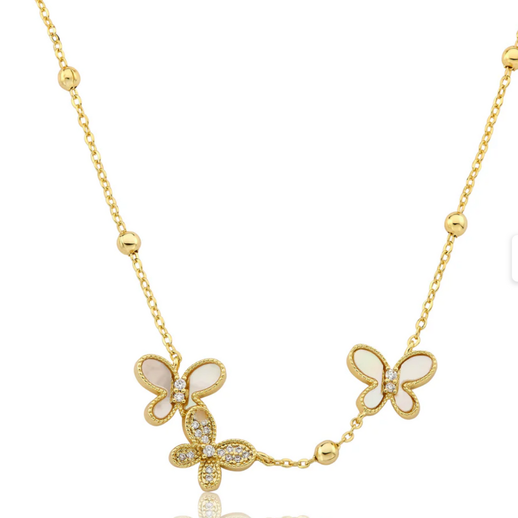 Triple Mother of Pearl Butterfly Necklace