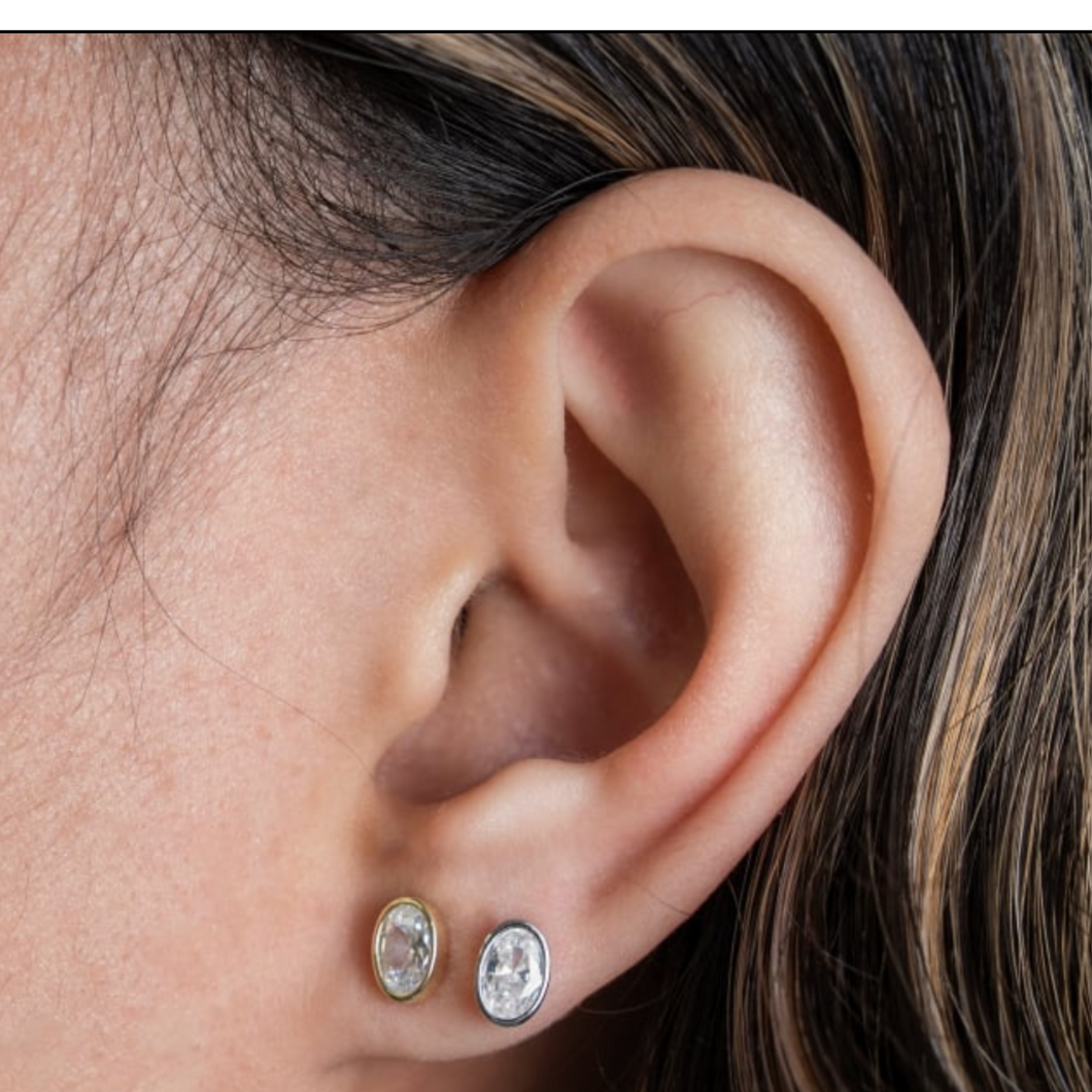 Bezel Set Oval Stud Earrings