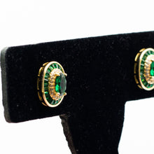 Load image into Gallery viewer, Emerald and Cz Cut Stud Earrings
