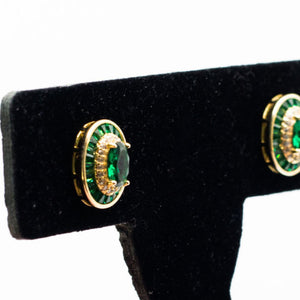 Emerald and Cz Cut Stud Earrings