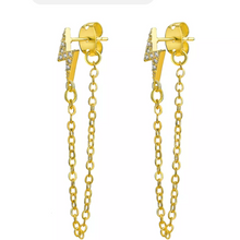 Load image into Gallery viewer, Lightning Bolt Chain Earring Studs
