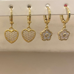 Sparkly Hearts And Flower Huggy Earrings