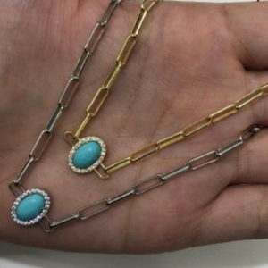 Blue Oval Shape Paper Clip Necklace