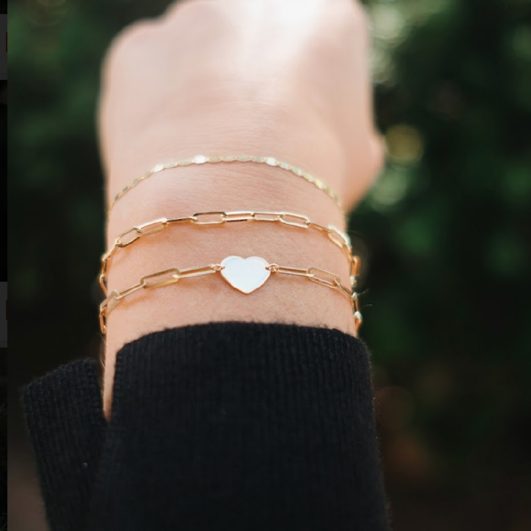 10 K Gold Heart Paperclip Bracelet