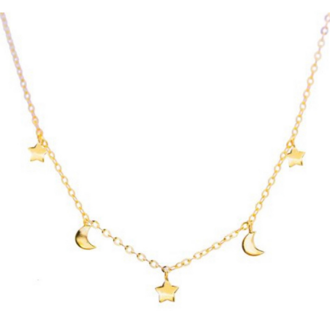 10 K Gold Star And Moon Necklace