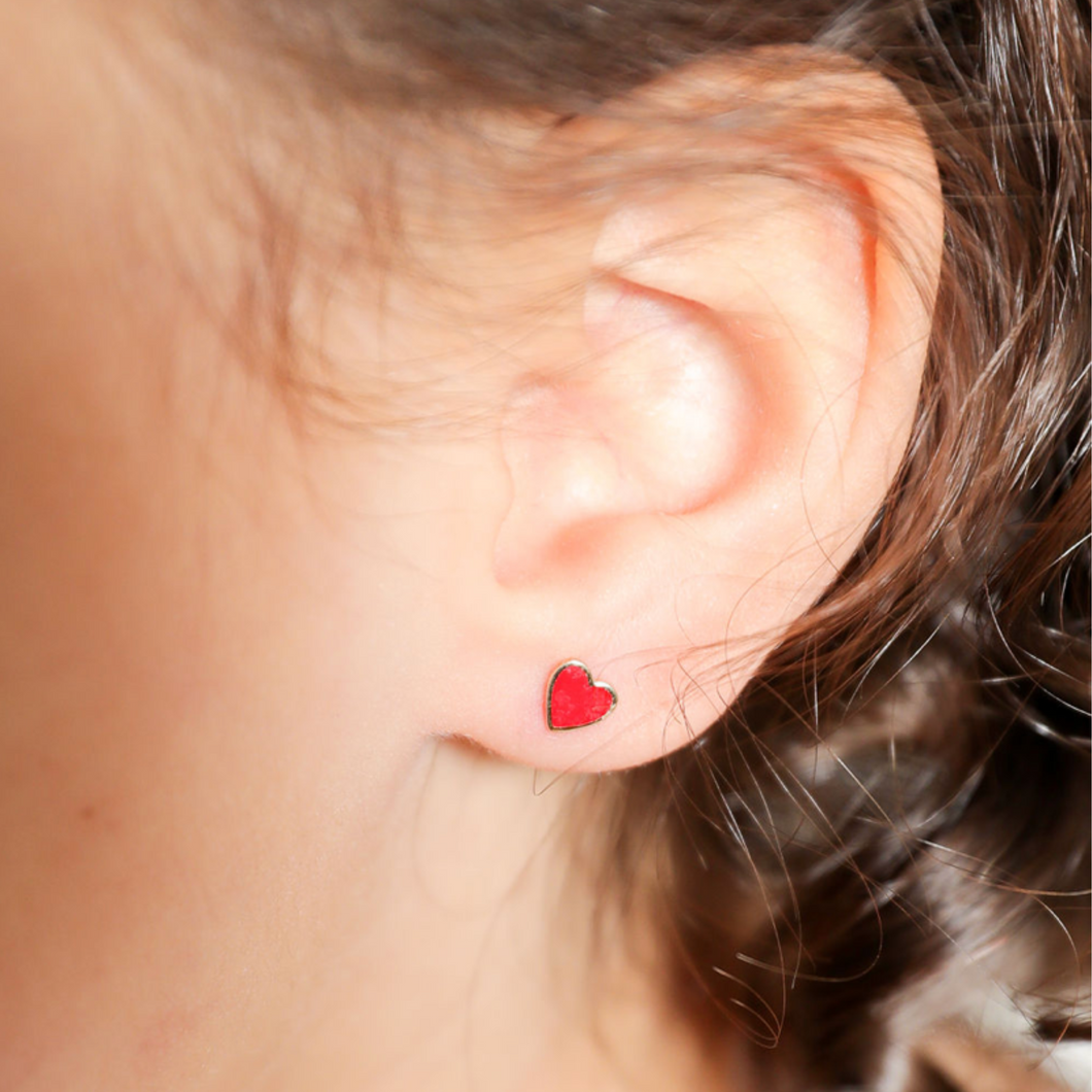 10 k Gold Red Heart Earrings